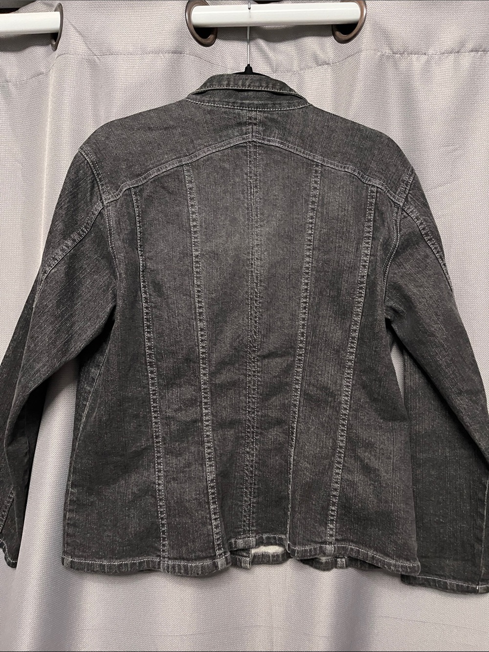 Chico's Washed Charcoal Denim Jacket with Eyelet Collar - Picture 3 of 5